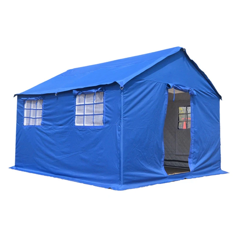 Glamping cheap waterproof family relief tent metal pole flood emergency relief tent for disaster relief