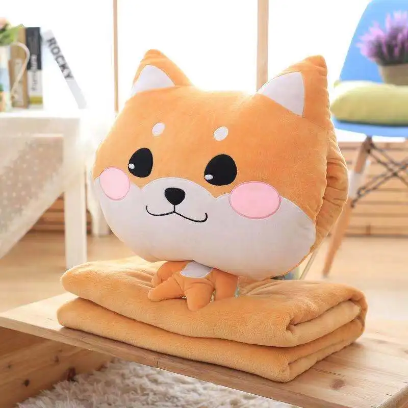 Nap Pillow Quilt Car Cushion Children Cartoon Flannel Blanket Three-use Short Plush