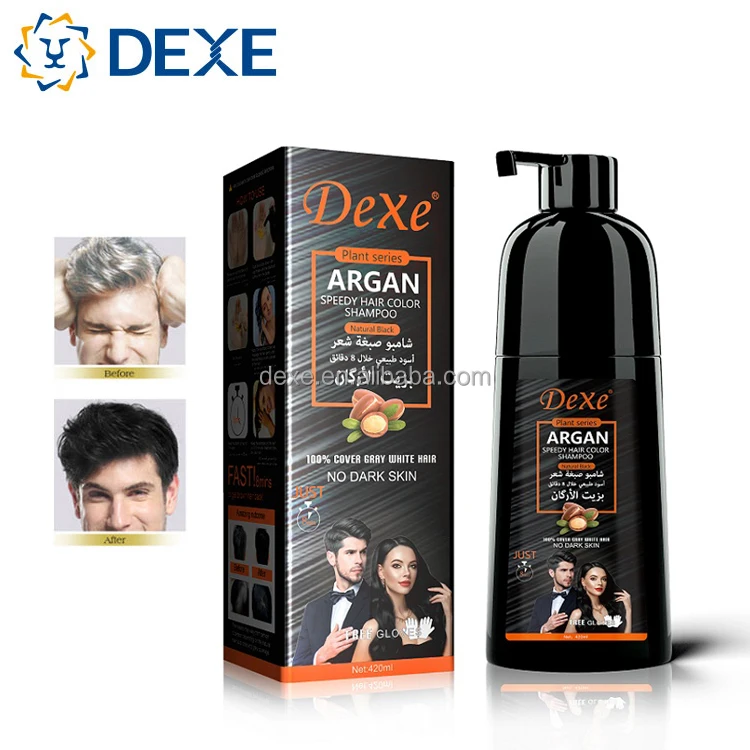 Dexe Cinema speed argan oil black hair color shampoo no dark skin 100% cover gray white hair original factory private label OEM