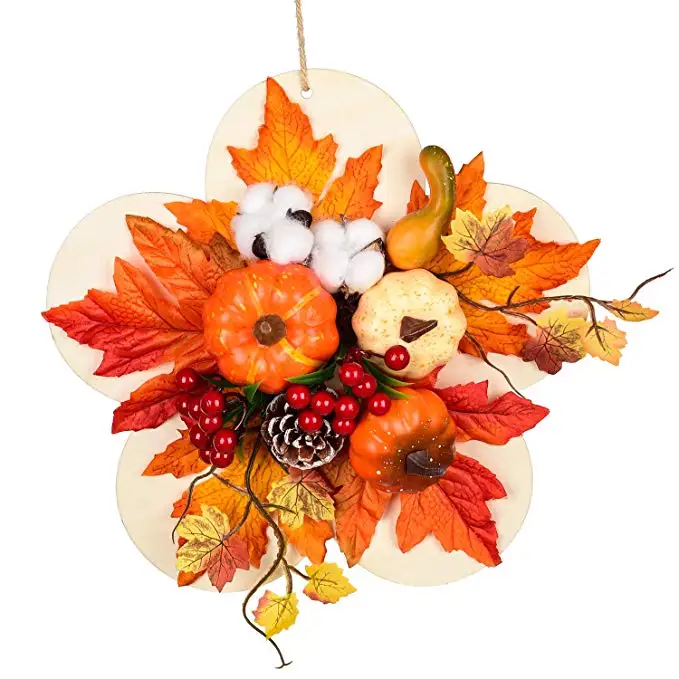 Осенний венок для входной двери наружный осенний уличный ручной работы в виде кленового листа 18 дюймов оранжевого урожая декоративный