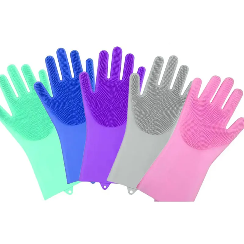 Factory Custom Logo Household Use Silicone Dish Washing Gloves With Scrubber For Sale