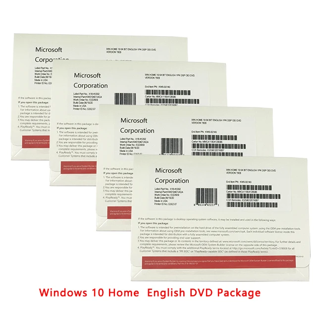 Wholesale Windows 10 Home  OEM DVD Full Package English Language  DHL Free Shipping Use Stable Original OEM Key(1 set= 10 pcs)