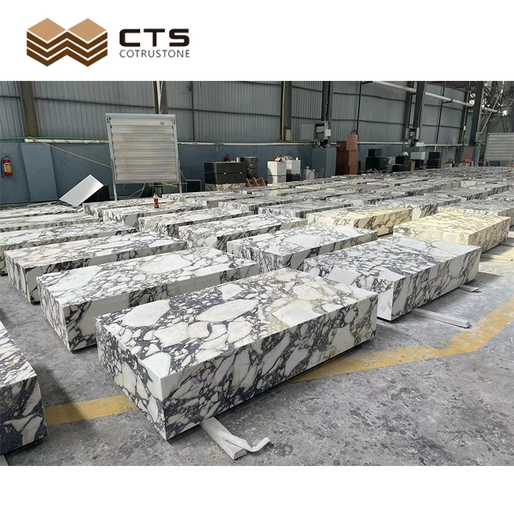 Wholesale Rectangle Calacatta Violet Color Veins Plinth Coffee Table Top Design Marble Plinth
