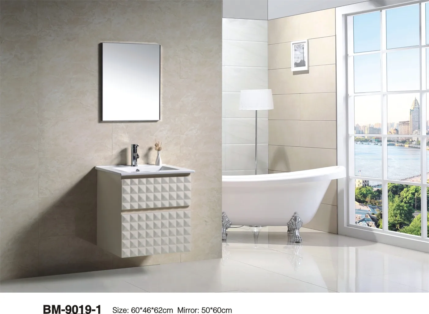 Vanity Plywood Bathroom Cabinet Mirrored Cabinets Luxury Commercial Double Sink MDF Hotel Modern Waterproof Pvc 36inch White 4mm