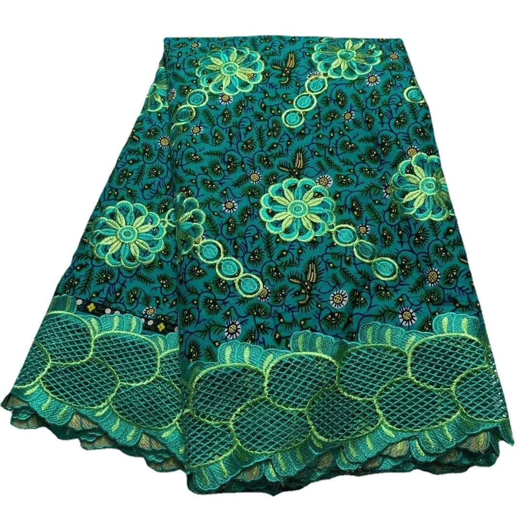 ACI New Fashion African Wax Lace Fabric Ankara Tissu Africain Veritable Real Wax Cotton African Ankara Lace Fabric 6 Yards