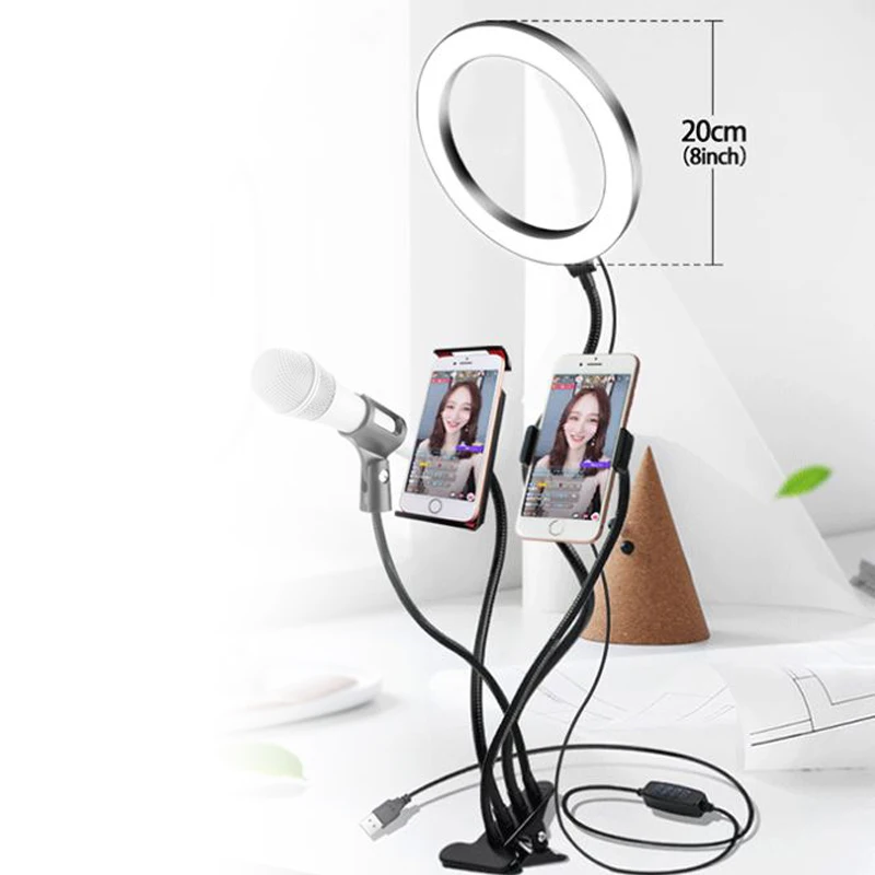 
4 in 1 Desktop Flexible Selfie Ring Light With Cellphone Holder Stand, Ring Light Stand For Live Stream & Makeup 