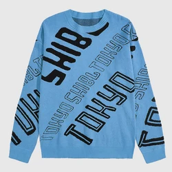 Shinesia 2022 Wholesale Winter Custom Sweater Alphabet Jacquard Knit Pullover Jumper Cotton Crew Neck Sweater Men