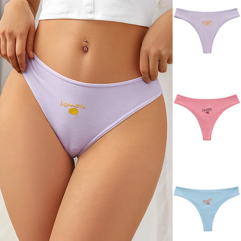 Ladymate ODM/OEM bragas bordadas de para mujer Woman embroidery thongs design solid ribbed panties comfortable ladies underwear