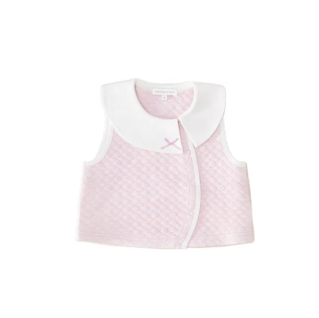 Chemical-free bow derection pink cotton padded girl vest Side button fall  girl sleeveless collar waistcoat