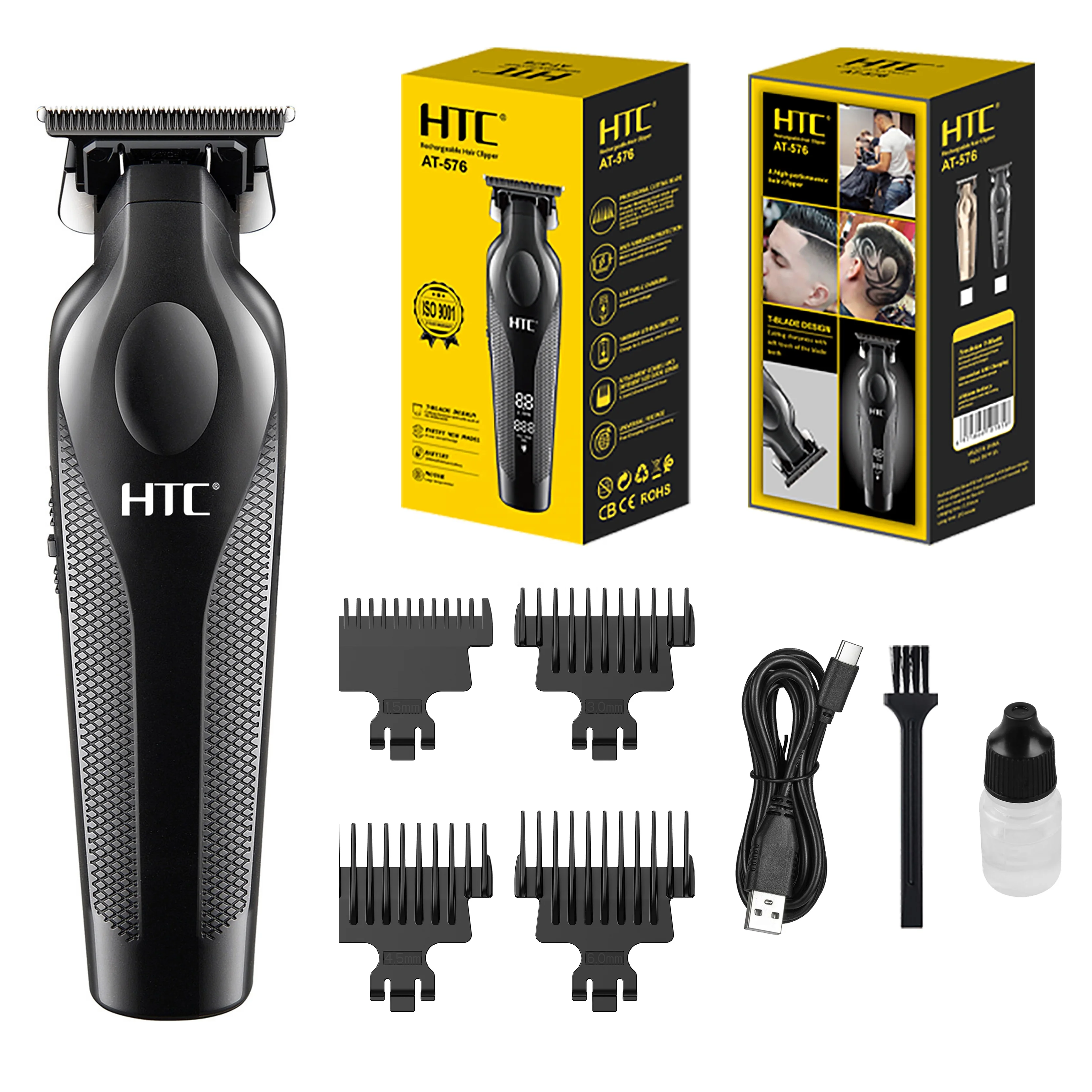 HTC AT-576 Professional barber hair clipper zero hair trimmer reinforced motor powder metallurgy blade