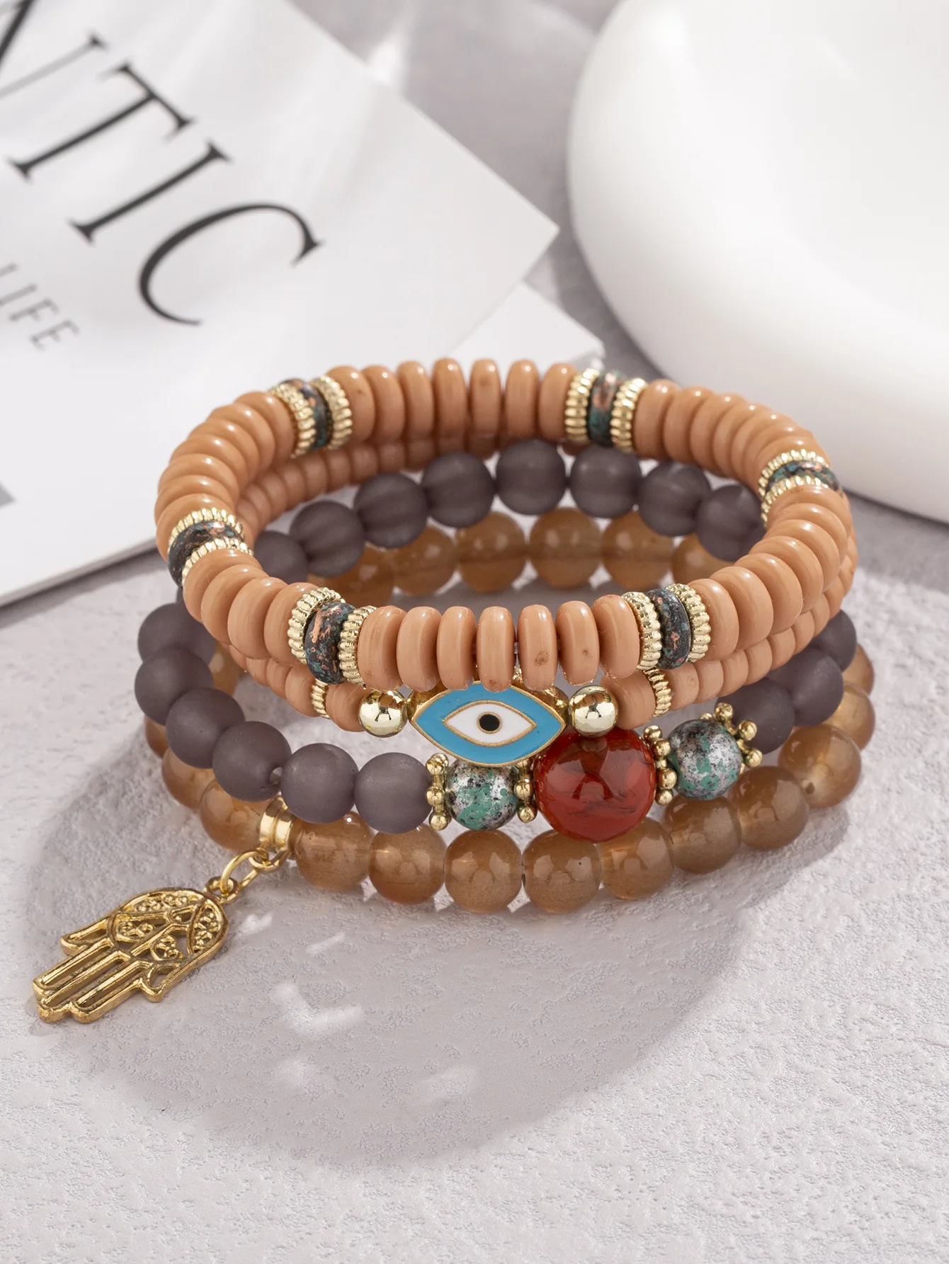 Evil Eyes Bracelets Pack Crystal Bohemian Bracelet Set Beaded Mixed Hamsa Hand Palm Protection Stretch Jewelry for Women Girls