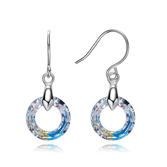 
Hermosa Austria Crystal Dangle Earrings Round Drop Hook Earrings Sterling silver Earrings for Women Luxury Elegant Jew 