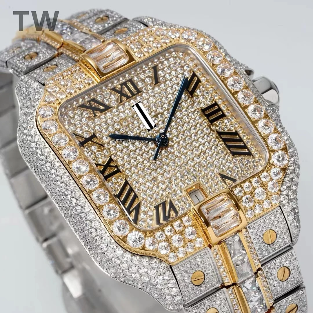 Factory Wholesale Hip women Diamond Automatic Movement Watch Luxury  VVS Moissanite watches iced out watches ffor menmen