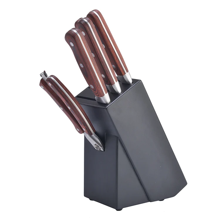 Universal Matte Black Wooden Knife Block Rubber Knife Holder for Modern Kitchen