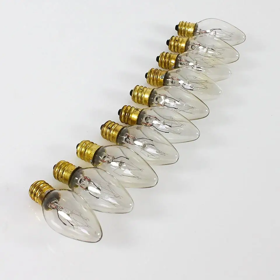 110V 220V Glass Tungsten Filament Light Lamp E12 C14 C7 C9 5W 7W 10W 15W Incandescent Clear Bulb