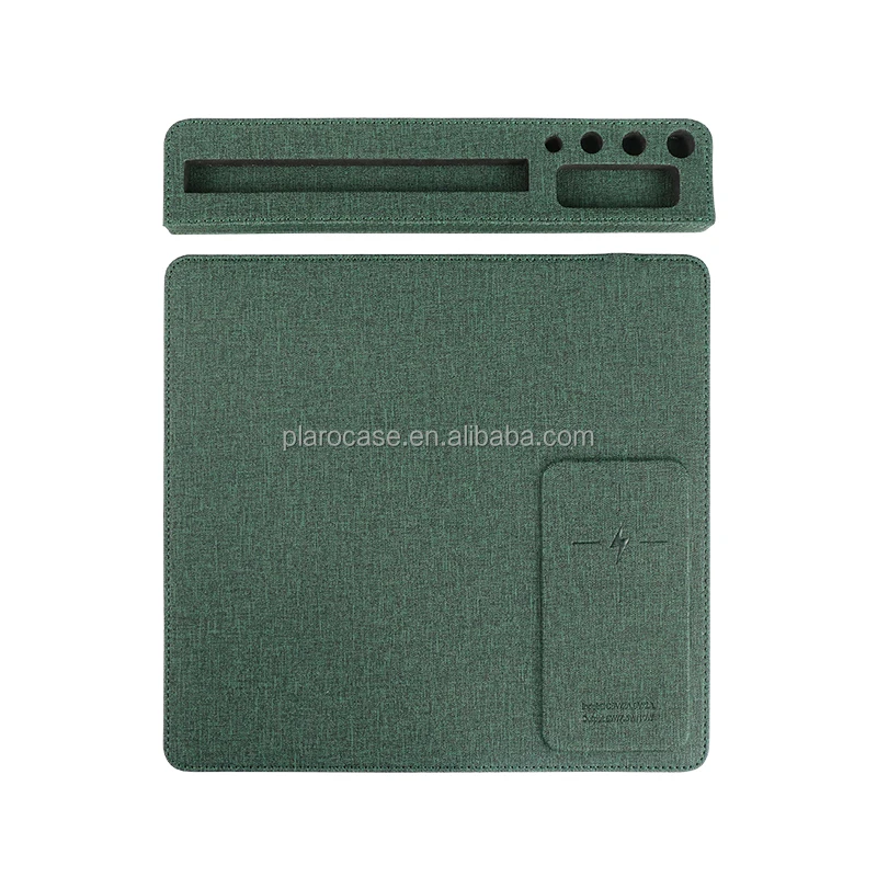 Custom PU Leather Wireless Charging Mouse Pad with USB Hub Pen Phone Holder