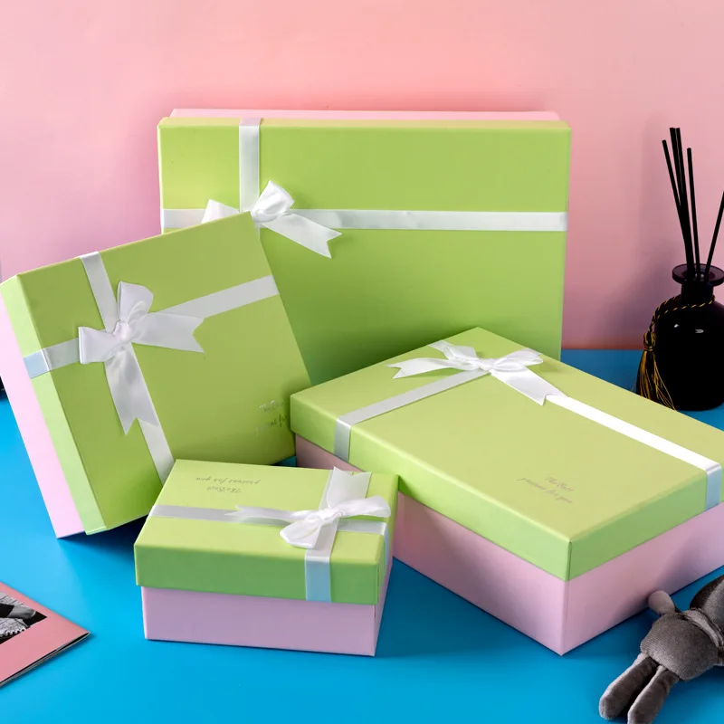 New custom large-size custom cardboard gift box Ribbon bow color box rectangular cover box
