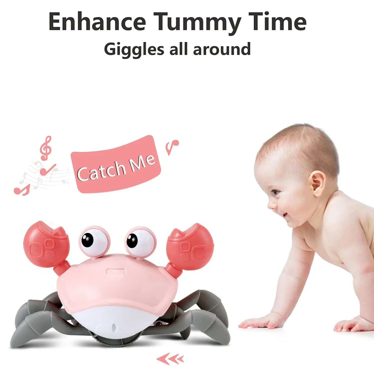 China Factory Customize Moving Crawling Crab Baby Toy Escape Runaway Induction Crab With Light Music USB Charger