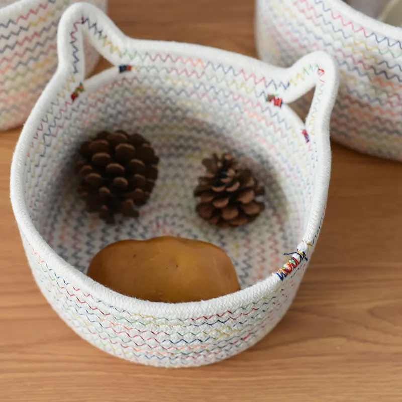 2022 new Washable Pet Bed For Indoor Cats Or Small Dogs Cotton Rope Woven Anti-slip Bottom Cat Toy Basket