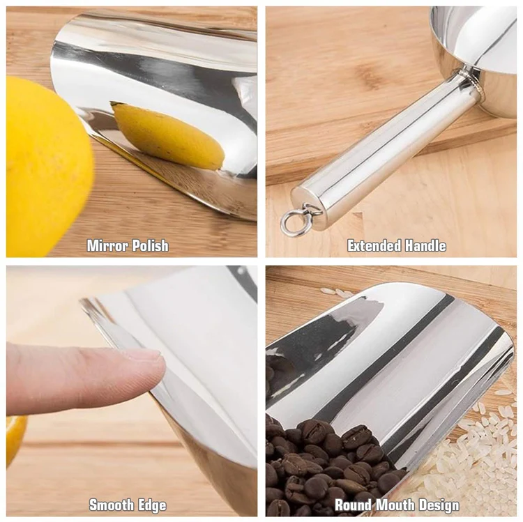 High Quality Mirror Finishing 12 OZ Stainless Steel Ice Cube Scoop