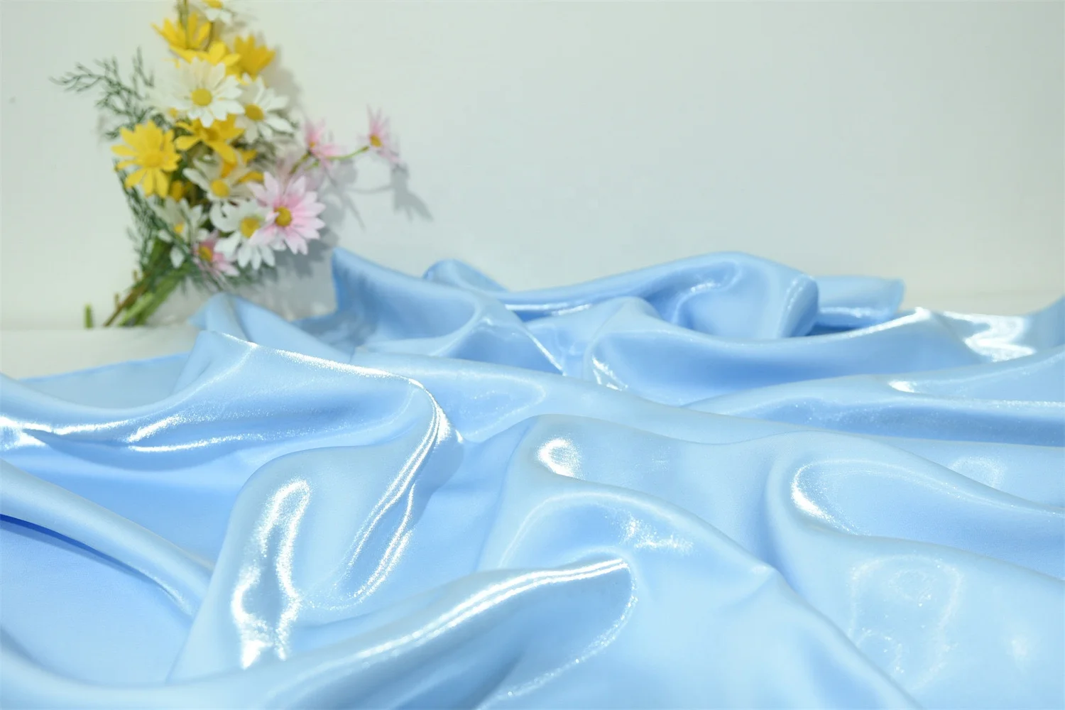FT 100% Polyester Satin Shimmer Fabric Metallic Crystal Shiny Luster Fashion Apparel such Lingerie Shirts Mesh In-Stock Items