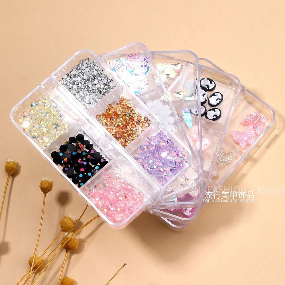 Wholesale Nail art flower 6 round box mixed Daisy Christmas nail DIY decal jewelry nail art decorations 3d charms decoration