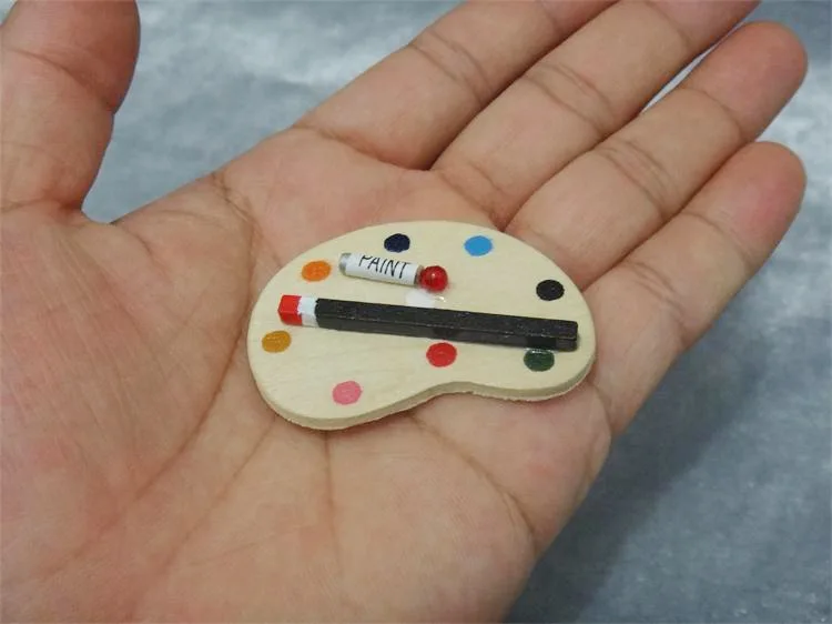 1:12 Miniature Artist Palette Paint Brush Model Toys Oil Paint Palette Paint Tray Dollhouse Palettes