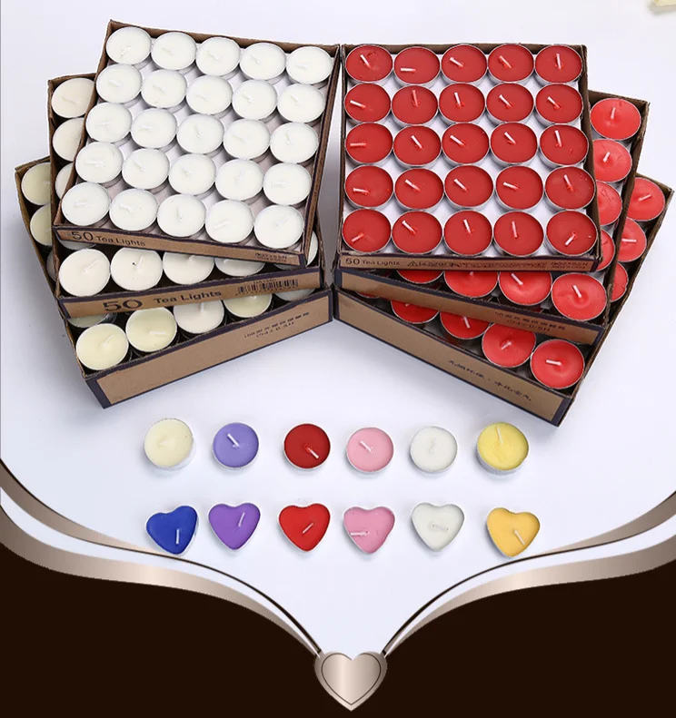 Bestsun Tea Lights Candle 2 hours 50 candles 1 box Tea Lights Pink Red Yellow Tea Candles