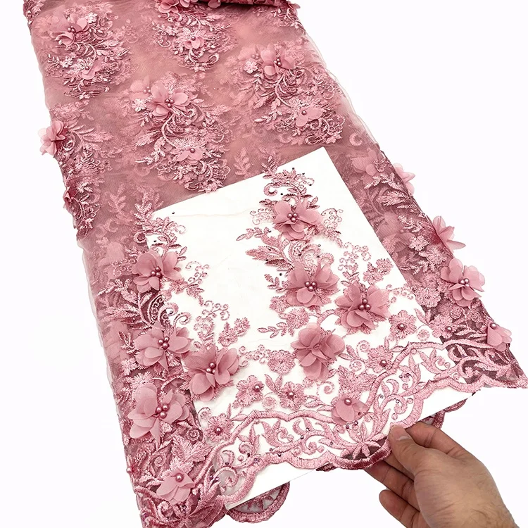 factory wholesale new stock flower dress double border lace fabric wedding party royal blue 3d lace fabric