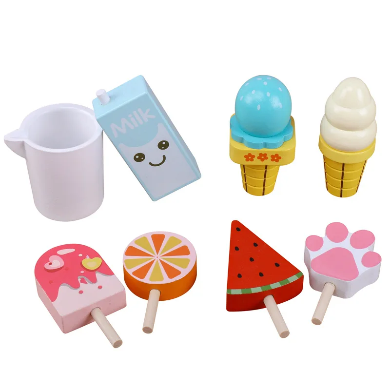Kids wooden toy pretend ice cream toy for kids to play