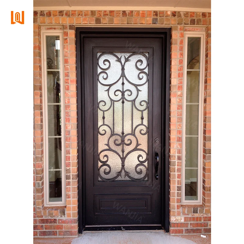 Wholesaler customization anti theft entrance safety iron door wrought iron single door front entry wrought iron casement door