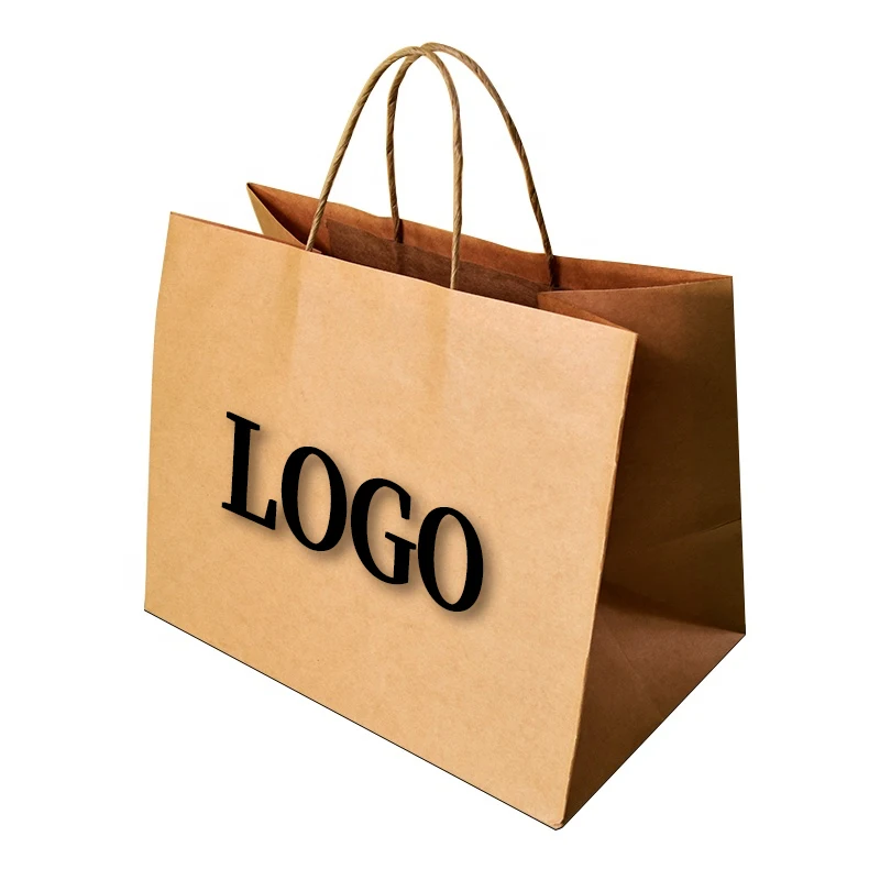 Wholesale Customized Logo Brown Kraft Shopping Paper Gift Packaging Bags WIth Twist Handle Thank You Gift Bags