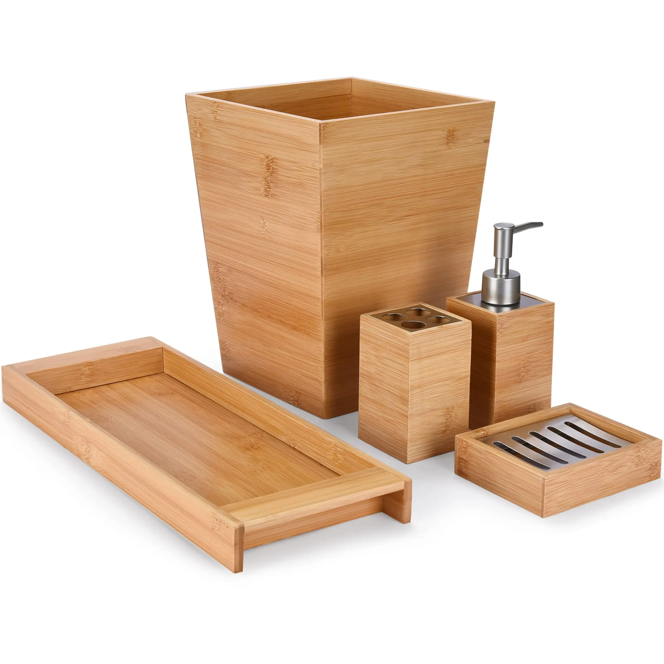 Decorative Wood Bamboo Bathroom Decor Set-5-Piece Aesthetic Decorative Accessories for Restroom