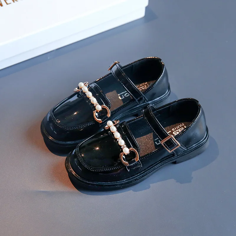 Kids Girls Black Leather Single Shoes Children Girls Soft Soled Anti-Slippery Flat Casual shoes Fashion School Performance Shoe
