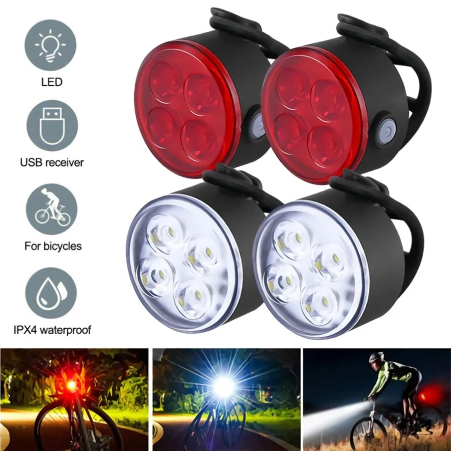 OEM/ODM Bicycle Lights 4 Models USB Front and Back Rechargeable Flashlight MTB Bike Lamp Cycling Headlight Taillight Accessories