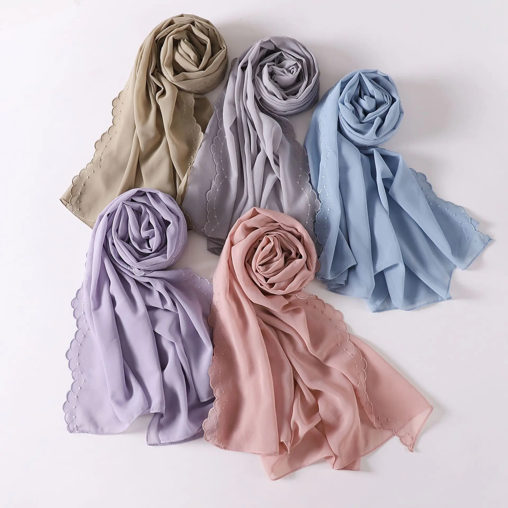 Custom Embroidery Plain Chiffon Malaysian Ladies Jersey Hijab Scarf And Shawls Muslim Scarf Women Hijab Scarf For Women