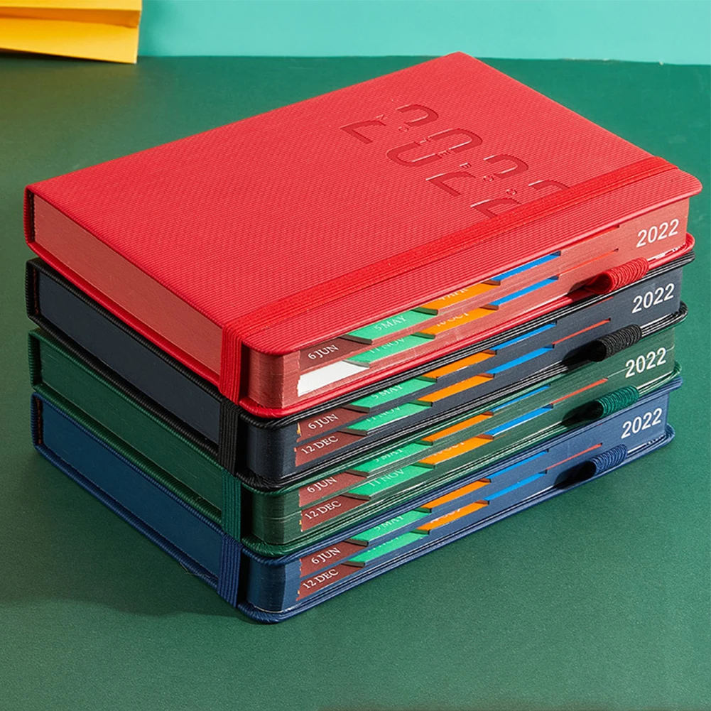 New Arrival 2022 Business, Planner A5 Leather Cheap Custom Elastic Strap Rainbow Index 365 Day Diary Hardcover Notebook/