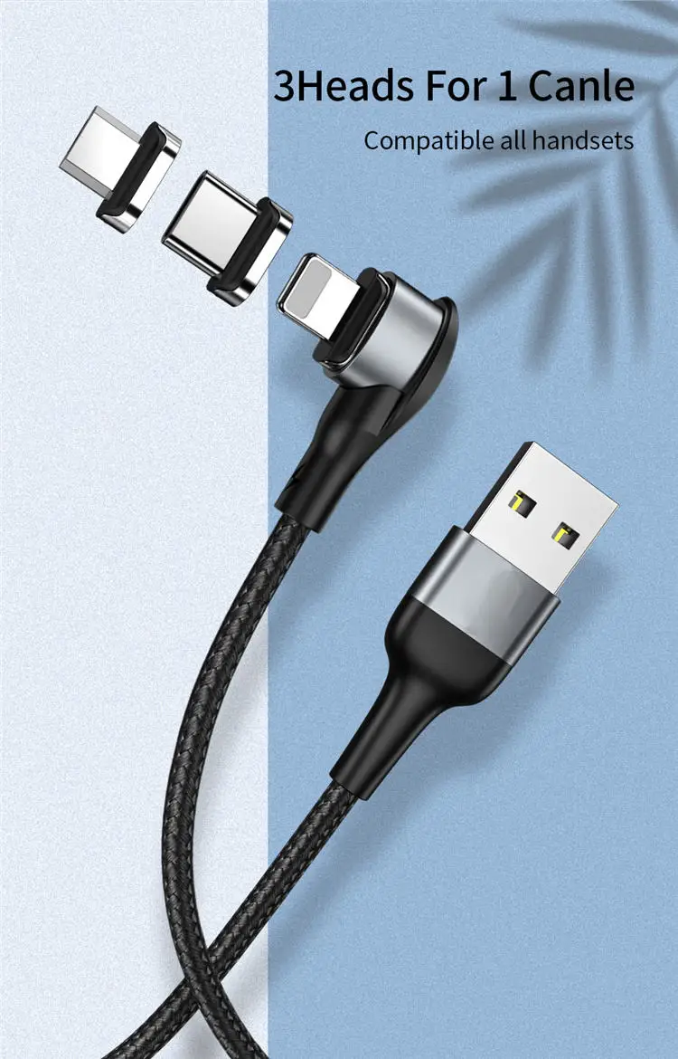 charging cable 3 in 1 cable 90 Degree Elbow Magnetic Charger / Data Cable  interface is changeable for game device