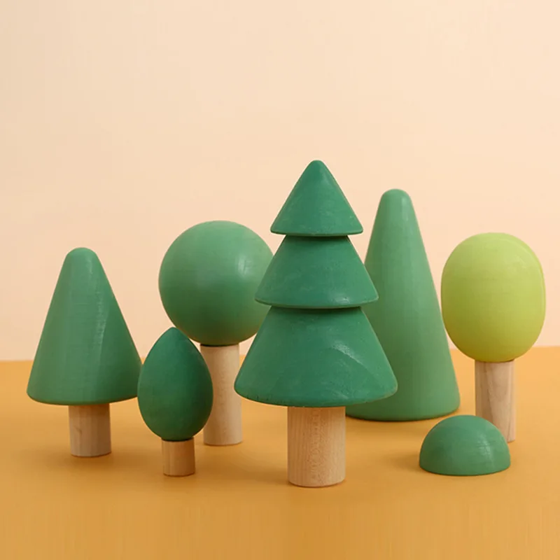 Natural Peg Dolls Set Evergreen Forest Trees Beautiful Craft Wooden Building Blocks Wooden Toy for Kids