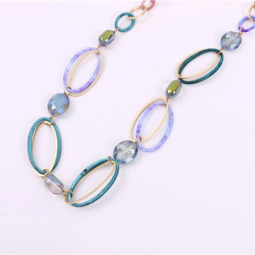 Sexy Customized Design Irregular Big Size Acetic Acid Gold Metal Link Resin Acrylic Necklace Resin Jewelry For Female