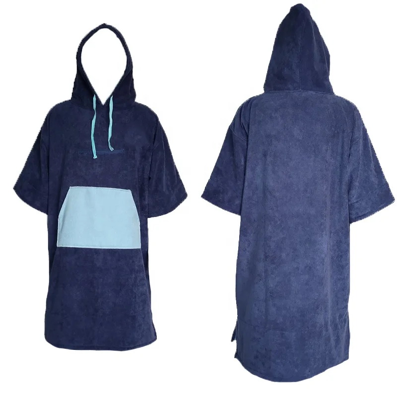 Personnalisable Eco-friendly dyed two-tone stitching adult surf beach sports terry towel robe poncho with extended cuff
