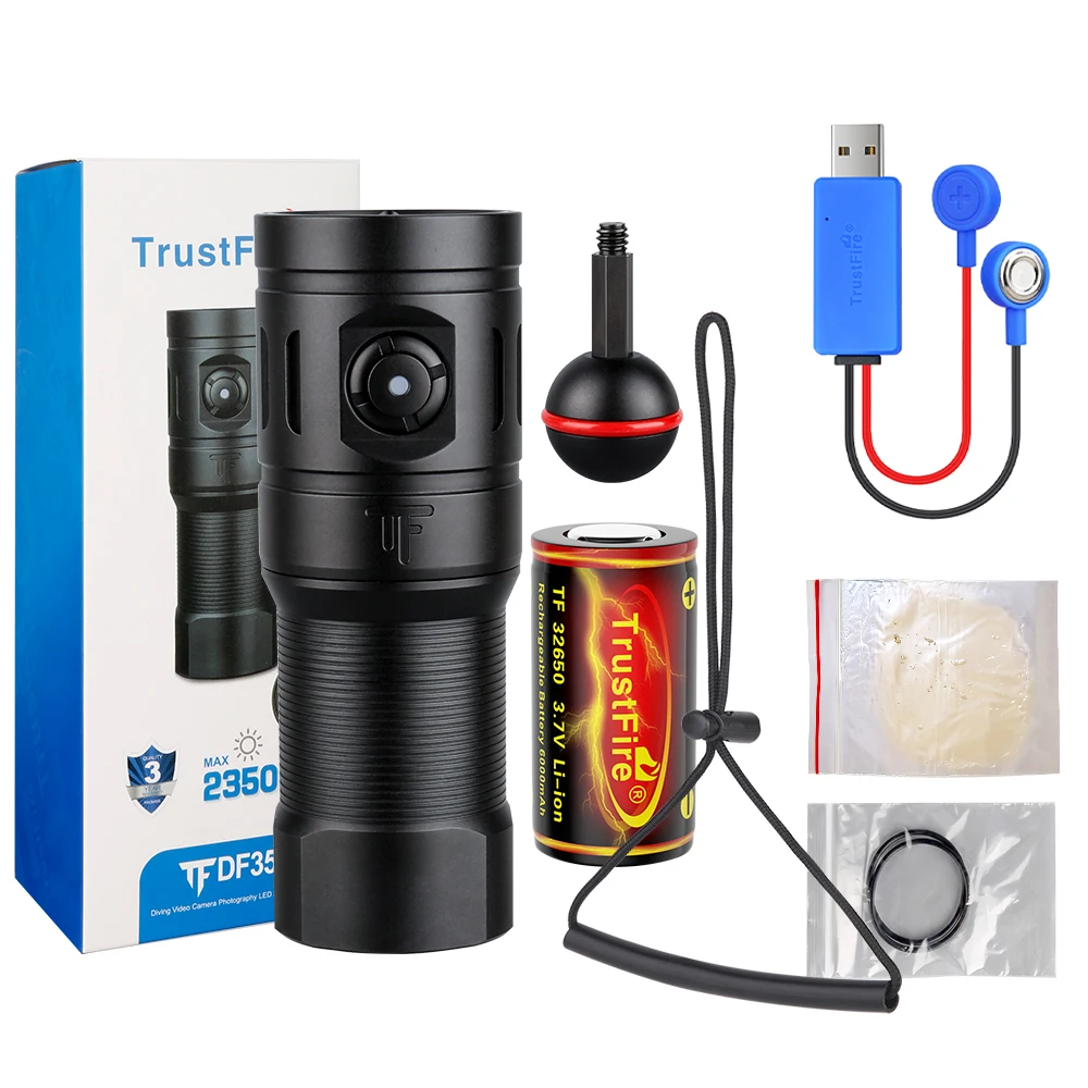 TrustFire DF35 Red UV Diving Flashlight 2350LM USB rechargeable Underwater 70M Scuba Photography Video Flashlight