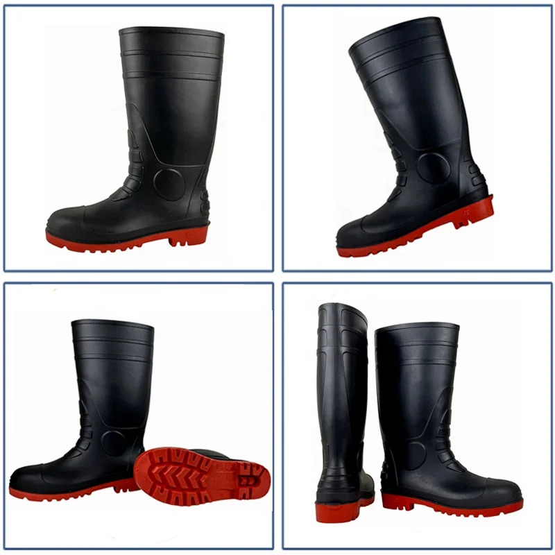 Ce Certified Men Waterproof Shoes Chemicals Resistant Factory Black High Cut Anti-Smash S5 PVC Safety Gum Rain Boots