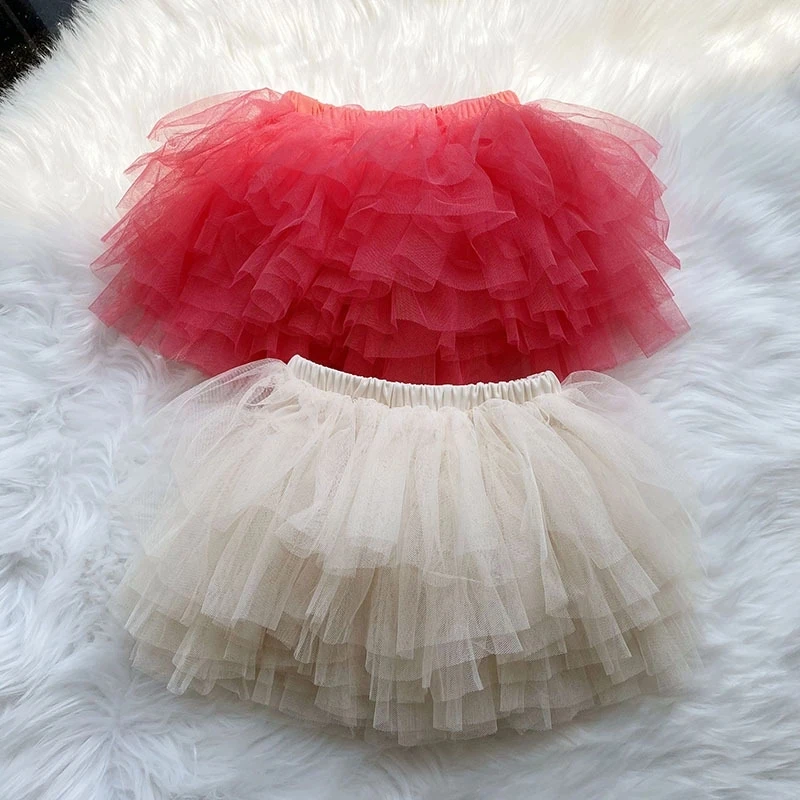 Kids Mesh Girls Tutu Six-Layers Tulle Short Style Puffy Skirts Dance Princess Ballet Cake Skirt Summer Ball Gown Kids Clothes