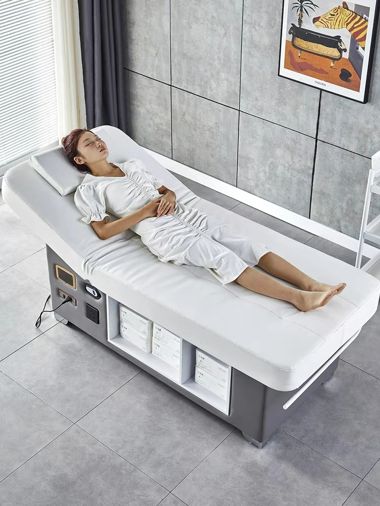 New Design Beauty Salon Furniture CE 3 Motor Wooden Spa Thermal Massage Table Electric Facial Beauty Bed with Big Storage