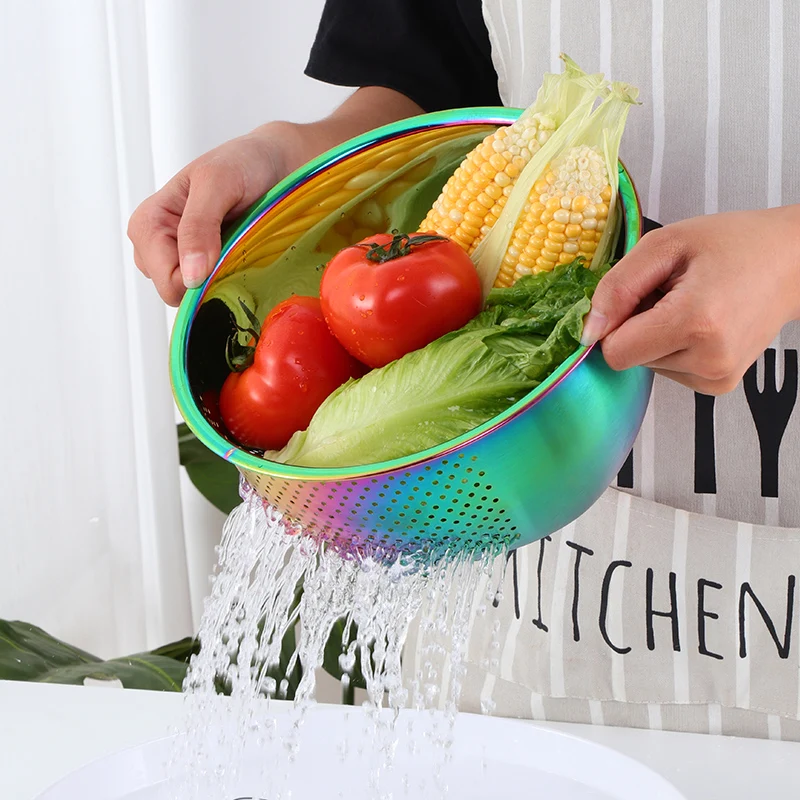 Kitchen Tool Metal Rice Washing Bowl Stainless Steel Washing Drain Basket for Fruit and Vegetable