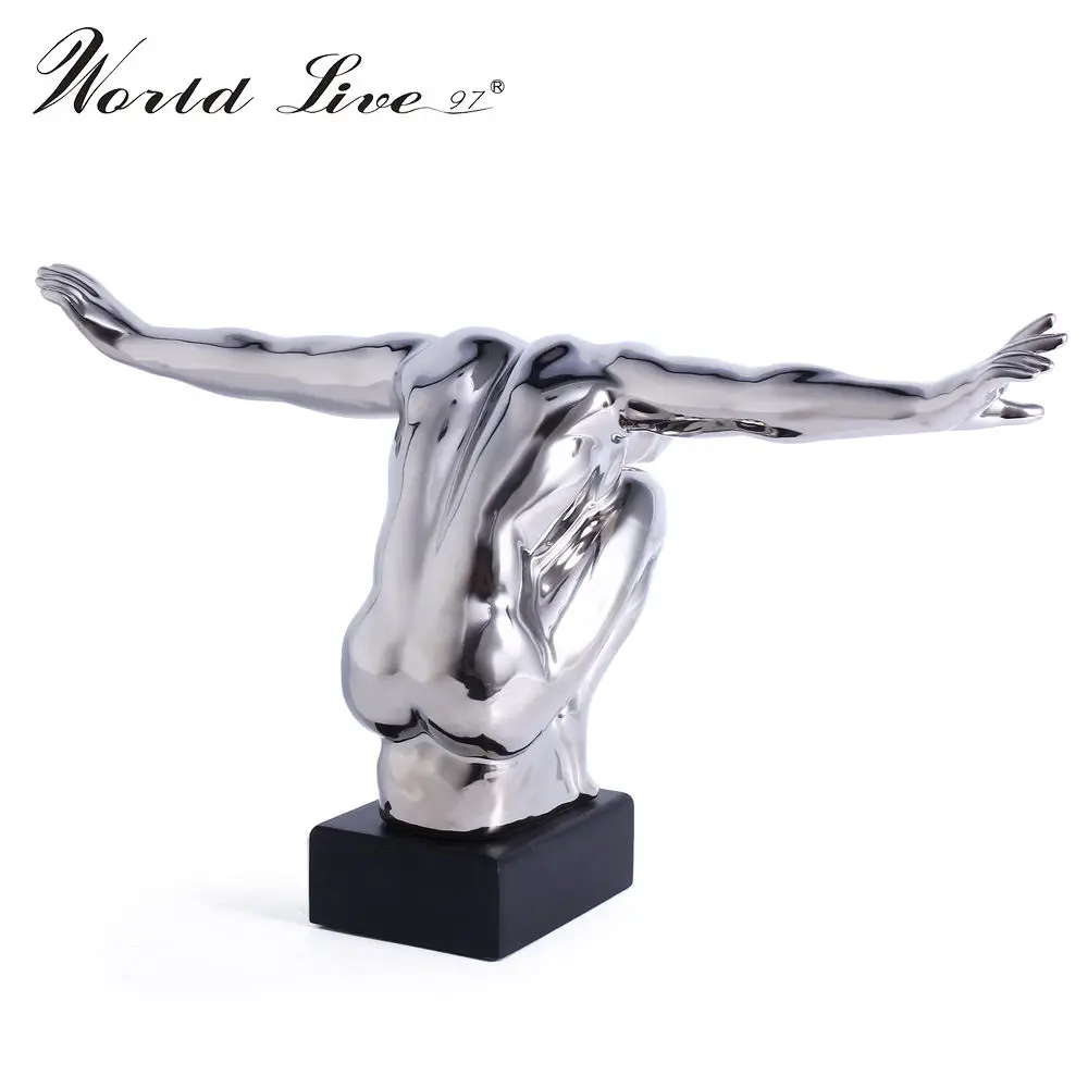Contemporary Silver Art Gymnastics Figure Sculpture Decorative Statue for Hotel
