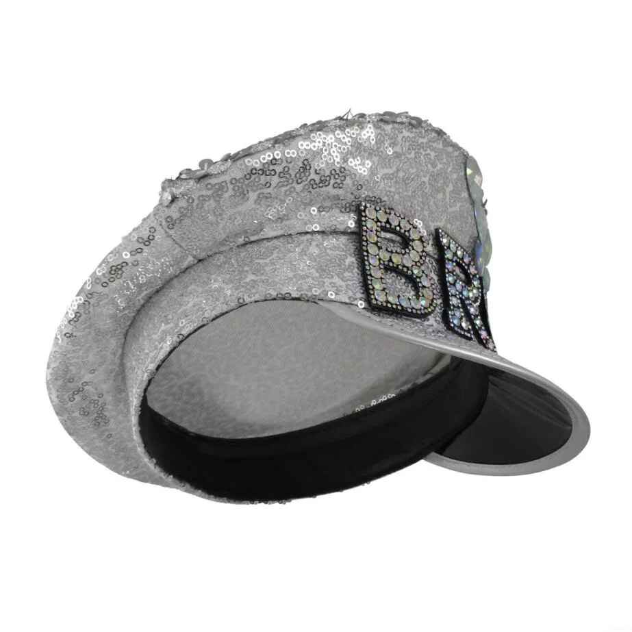 Deluxe Iridescent Silver Flip Sequin Jeweled Festival Military Captain Hat