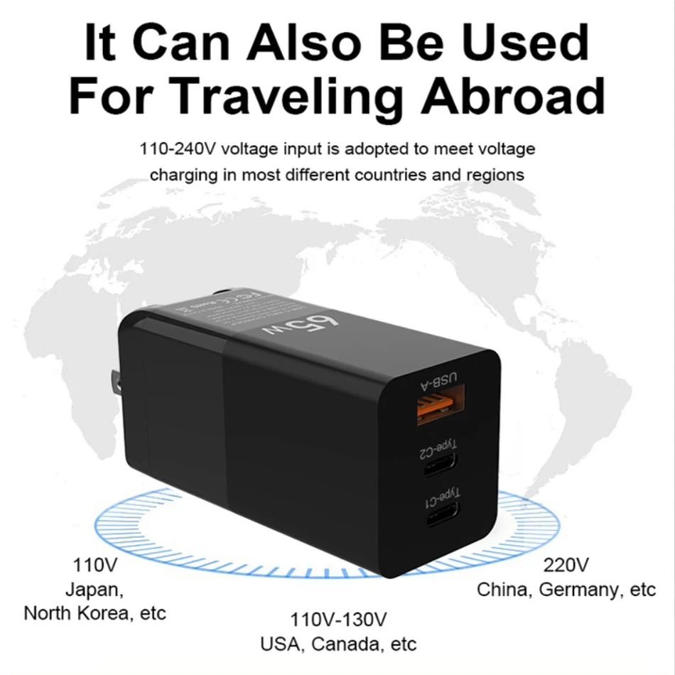 Type-C Lader, USB C 65W Power Adapter PD/QC3.0 for MacBook for iPhone for Samsung