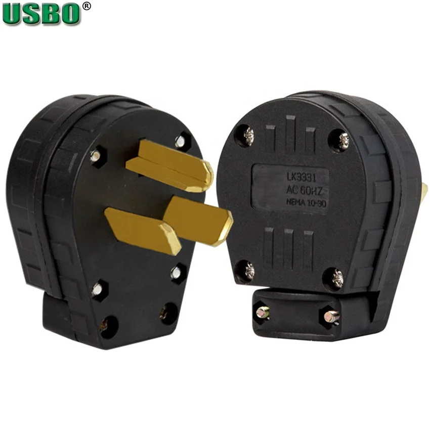 Заводской стандарт США 30 А 250 В 3 контакта Nema 10-30P проводка с прямым лезвием в сборе вилка